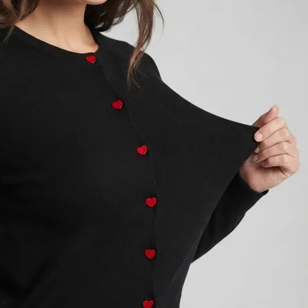 Heart-Button Ribbed-Knit Cardigan in Black - Image 4