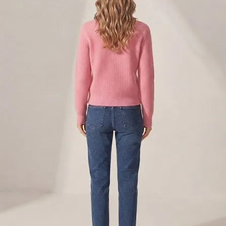 Ribbed Knit Button-Up Cropped Cardigan - Pink - Image 5