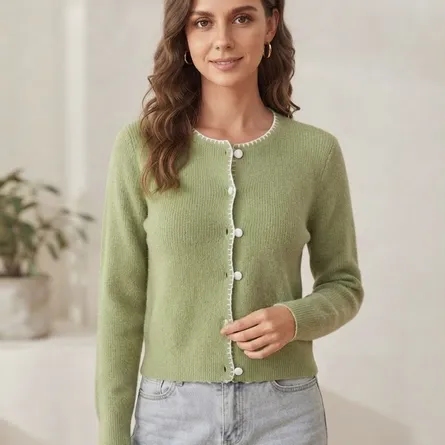 Sage Green Contrast Whipstitch Cardigan