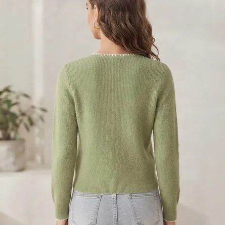 Sage Green Contrast Whipstitch Cardigan - Image 4