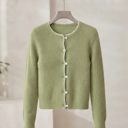 Sage Green Contrast Whipstitch Cardigan - Image 5