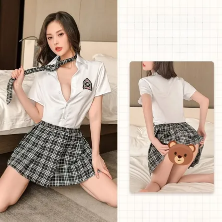 Women's Black & White Plaid Schoolgirl Cosplay Uniform Set - Anime/JK Style Cosplay Costume - Image 1