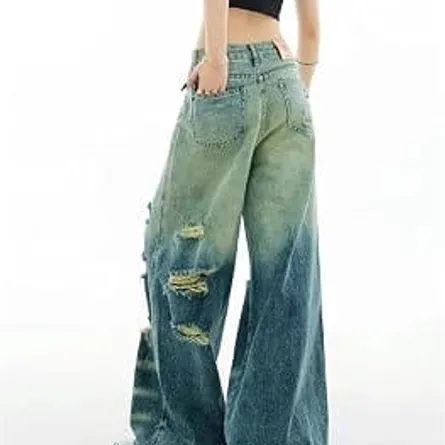 Vintage Distressed High-Waist Wide-Leg Jeans - Image 5