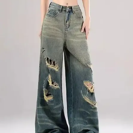 Vintage Distressed High-Waist Wide-Leg Jeans - Image 3