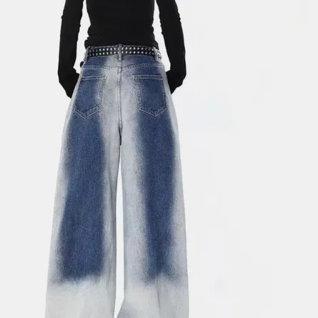 Y2K Grunge High-Waist Colorblock Oversized Barrel Jeans | Baggy Wide-Leg Denim Pants with Chain - Image 5