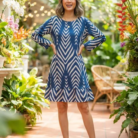 Blue Printed Flare Dress
