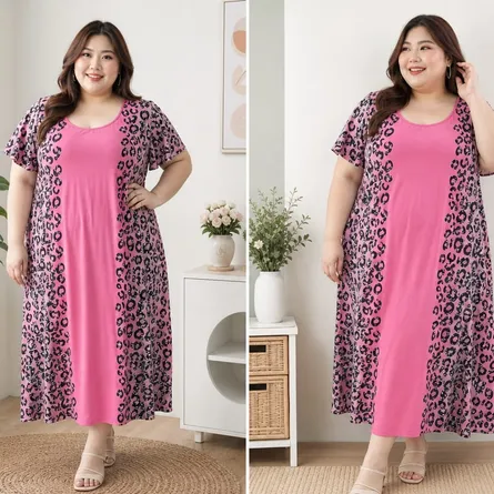 Pink Leopard Print A-Line Midi Dress - Image 3