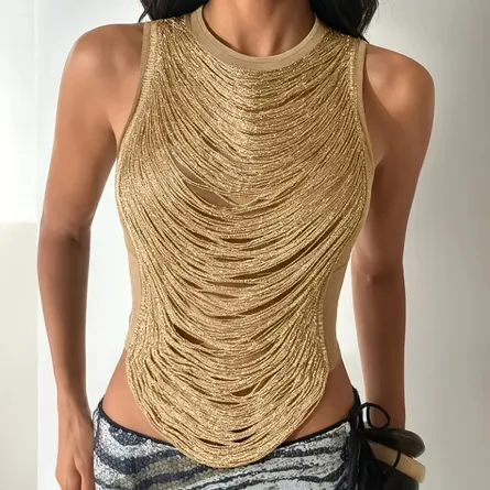 Gilded Fringe Mesh Bustier Top - Image 4