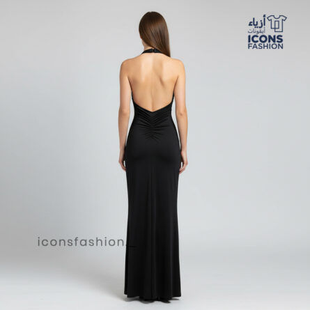 Women’s-black-halter-neck-lace-bodice-maxi-dress-sleeveless-evening-gown