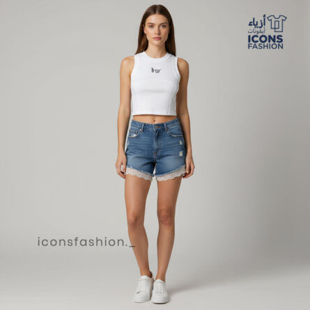 White-sleeveless-ribbed-crop-top-for-women-with-crew-neckline-and-front-text-slim-fit-casual-summer-top