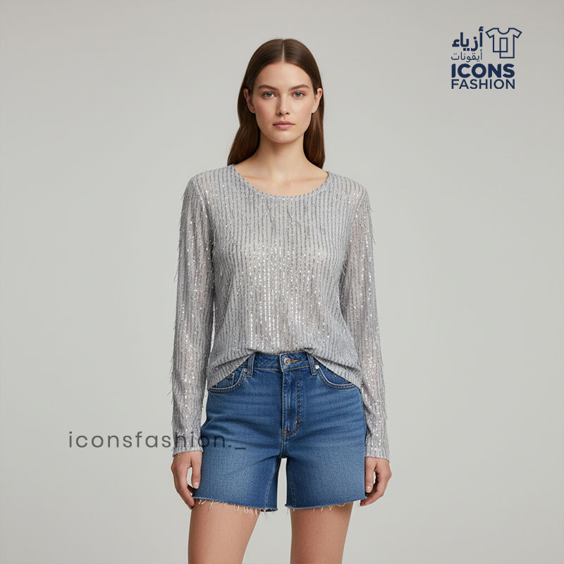 Silver-sparkly-silver-sequin-long-sleeve-top-for-women-glam-outfit-shimmer-fashion-top