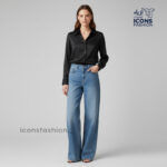 Black-women-satin-long-sleeve-button-down-shirt-with-collar-formal-solid-top