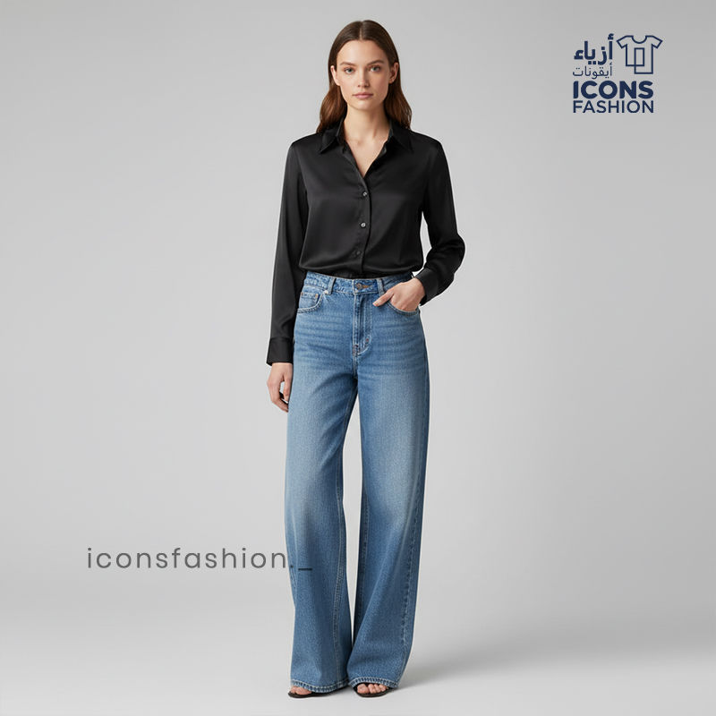 Black-women-satin-long-sleeve-button-down-shirt-with-collar-formal-solid-top