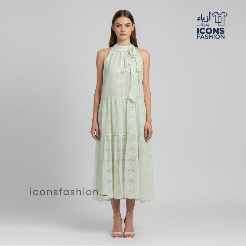 Mint-green-women-lace-midi-dress-halter-neck-tiered-sleeveless-summer-wear-dress