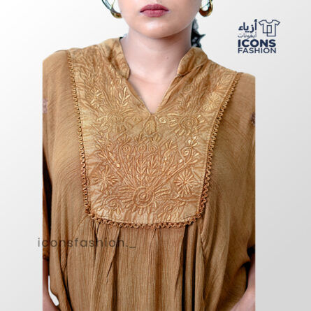 Brown-loose-fit-Kaftan-style-top-with-embroidered-detailing-on-the-front-yoke