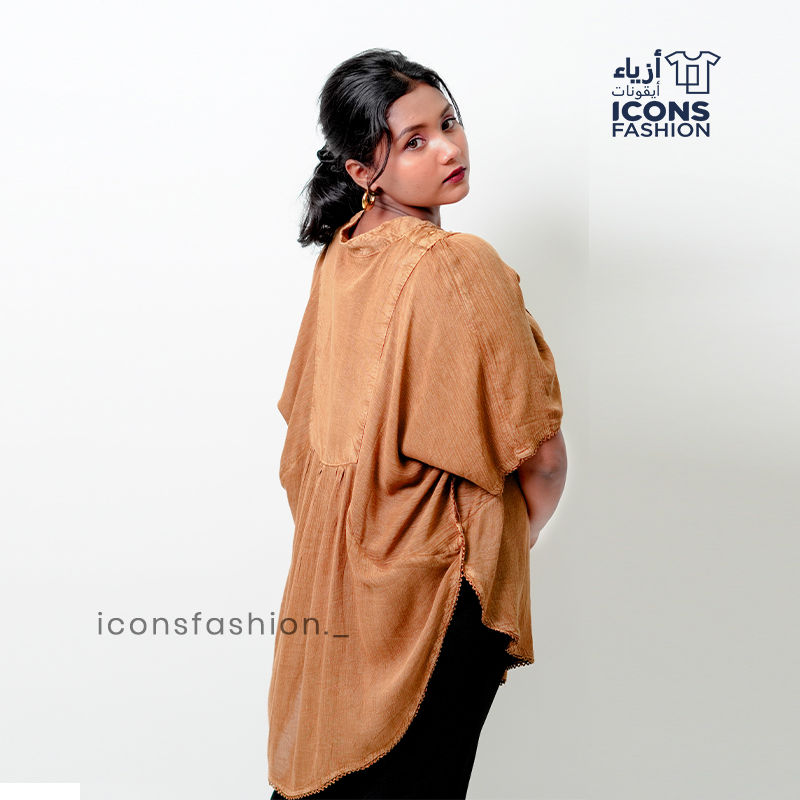 Brown-loose-fit-Kaftan-style-top-with-embroidered-detailing-on-the-front-yoke