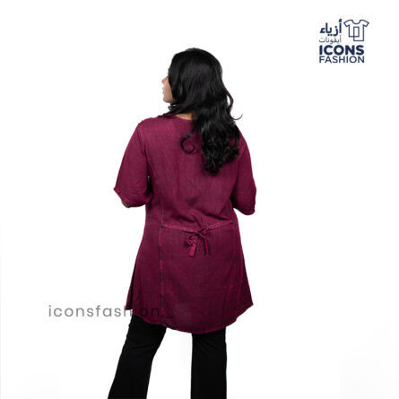 Maroon-embroidered-casual-top-for-women-with-wooden‑style-front-buttons-and-relaxed-fit