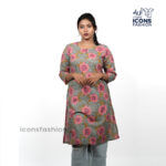 Green-casual-wear-kurti-for-women-with-pink-floral-print
