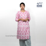 Pink-ethnic-print-kurti-knee‑length-straight-fit-with-side-slits-for-women
