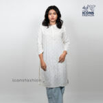 Women-white-printed-straight-kurti-with-round-neck-3-4-sleeves-casual-daily-wear-ethnic-top