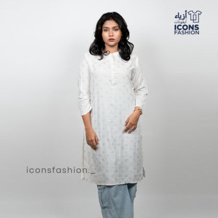 Women-white-printed-straight-kurti-with-round-neck-3-4-sleeves-casual-daily-wear-ethnic-top