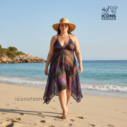 Multicolor-halter-neck-flowy-beach-dress-for-women-with-asymmetrical-hemline