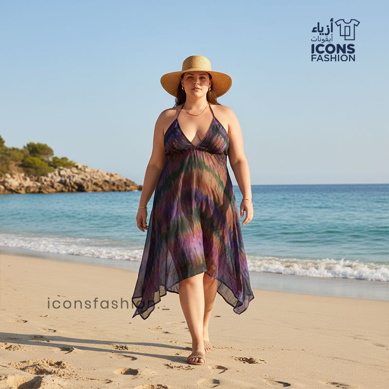 Multicolor-halter-neck-flowy-beach-dress-for-women-with-asymmetrical-hemline