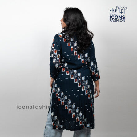 Women straight kurta | Ladies casual wear kurti | Women stylish navy printed kurti - Image 3