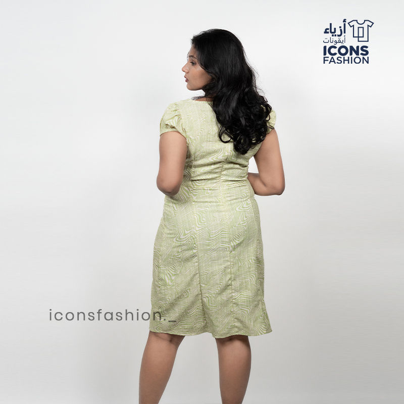 Women-light-green-bodycon-textured-dress-with-short-puff-sleeves