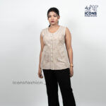Beige-embroidered-sleeveless-top-for-women-with-front-button-closure