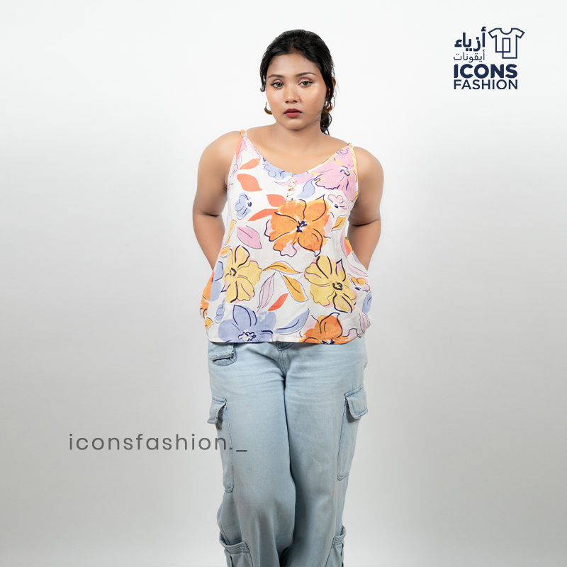 Multicolour-floral-printed-spaghetti-sleeve-top-for-women