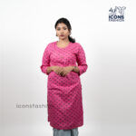 Pink-printed-straight-kurti-for-women-with-round-neck-and-three-quarter-sleeves