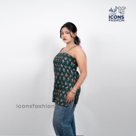 Printed sleeveless top for women | Ladies stylish spaghetti straps short kurta - Image 3