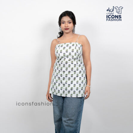 White-printed-sleeveless-spaghetti-strap-top-for-women-with-back-tie-up-detail