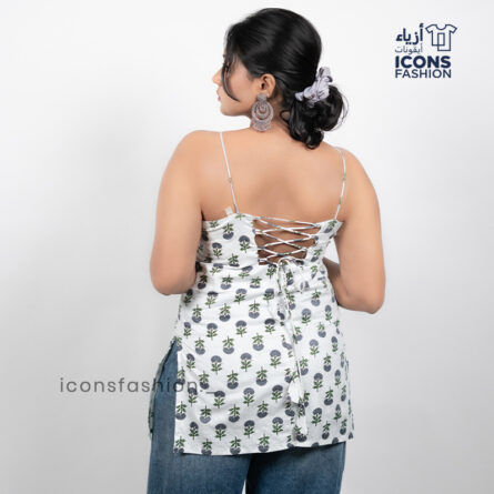 Printed sleeveless top for women | Ladies stylish spaghetti straps short kurta - Image 4