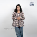 Multicolour-printed-long-sleeve-kurti-top-for-women-with-round-neck-and-relaxed-fit