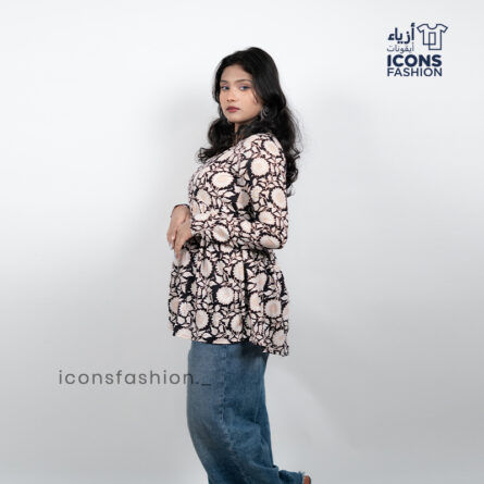 Multicolour-printed-long-sleeve-kurti-top-for-women-with-round-neck-and-relaxed-fit
