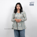 Sage-green-printed-long-sleeve-short-kurta-for-women