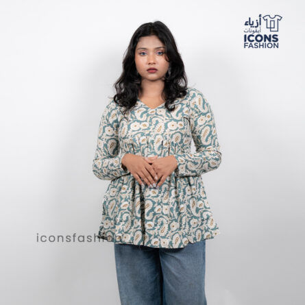 Sage-green-printed-long-sleeve-short-kurta-for-women
