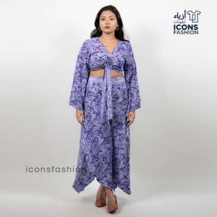 Women-blue-paisley-printed-crop-top-and-flowy-pants-co-ord-set-with-tie-up-detail
