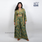 Women-green-paisley-printed-crop-top-wide-leg-pants-and-long-shrug-three-piece-co-ord-set