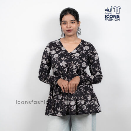 Black-floral-printed-short-kurti-for-women