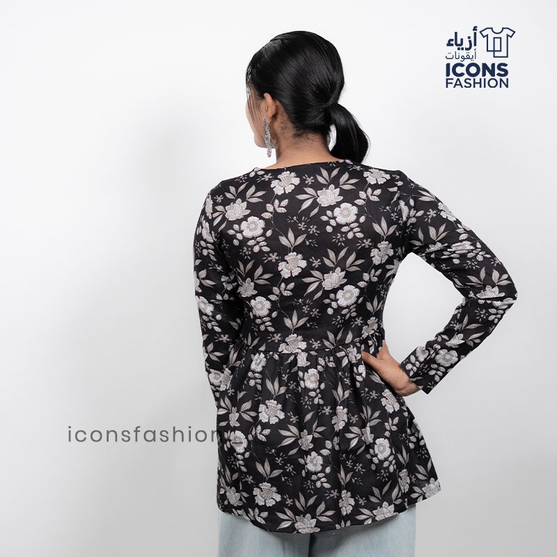 Black-floral-printed-short-kurti-for-women