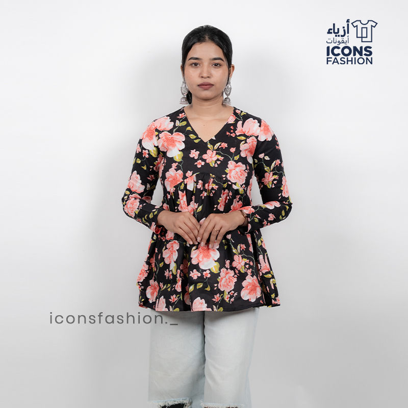 Black-floral-printed-short-kurti-for-women