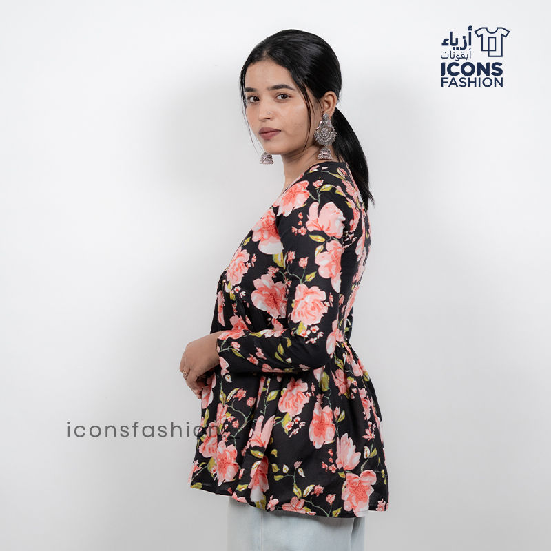 Black-floral-printed-short-kurti-for-women