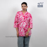 Pink-floral-printed-tunic-top-with-mandarin-collar-and-three-quarter-sleeves