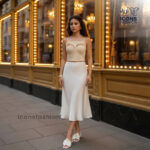Woman-wearing-beige-sweetheart-neckline-crop-top-with-spaghetti-straps