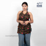 Black-floral-printed-women’s-halter-neck-kurta-top-with-tie-back-lace-up-detail