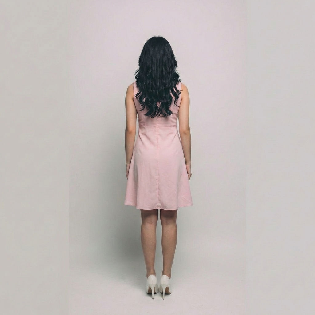 Women-pink-sleeveless-v-neck-fit-and-flare-mini-dress-with-button-detail-and-back-cut-out