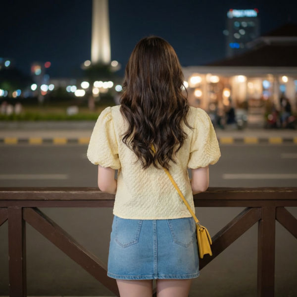 Women-yellow-top-with-puff-sleeves-and-round-neck